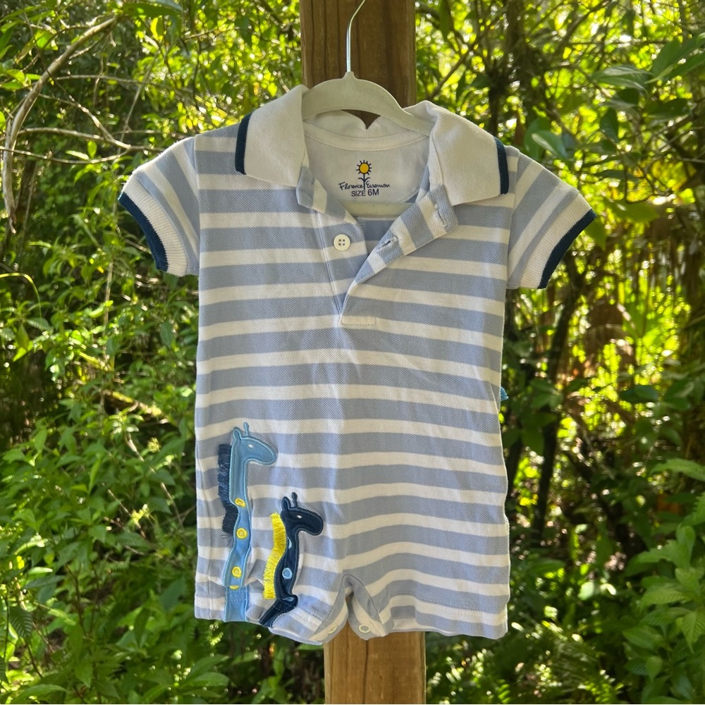 Florence Eiseman Blue and White Striped Giraffe Polo